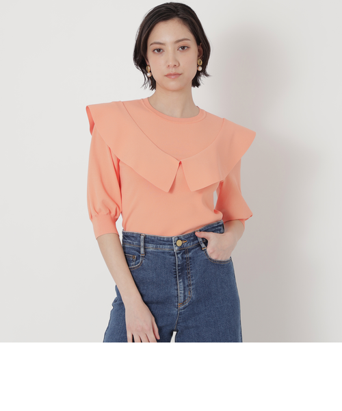 EPOCA エポカ フリル付き 7分袖 ニット 40 ブラック 黒 EPOCA