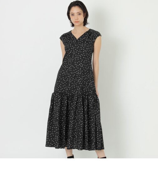 ドットジャカード　ギャザーフレアドレス