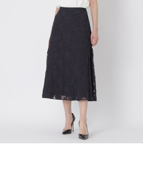 美品　エポカ　フラワー　ケミカルレース　フレアスカート　ミディ丈　日本製　黒　M 美品 エポカ フラワー ケミカルレース フレアスカート ミディ丈 日本製