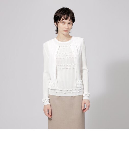 レーヨンナイロンストレッチ　ノーカラーカーディガン