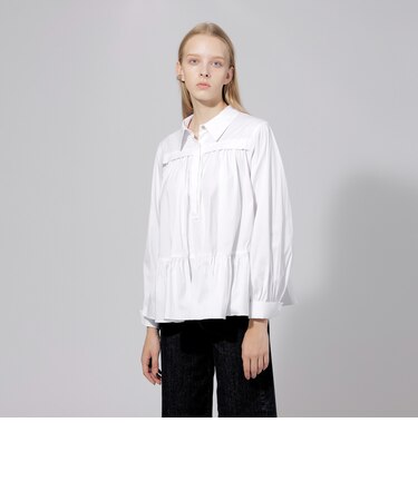 コットンナイロンストレッチ　ギャザーブラウス