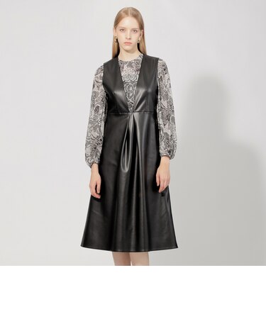 シンセティックレザー ジャンパースカート