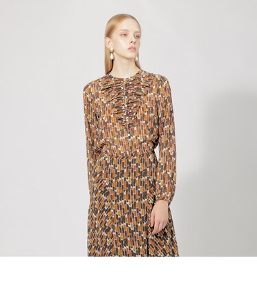 ジオメトリックプリント　フリルブラウス