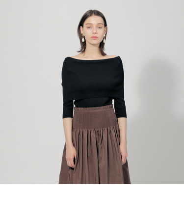 コットンストレッチ オフショルダーニット