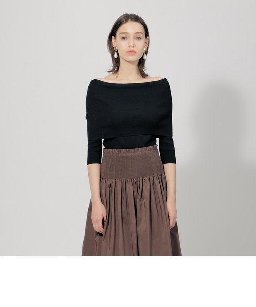 コットンストレッチ オフショルダーニット