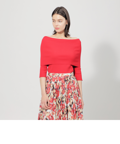 コットンストレッチ オフショルダーニット