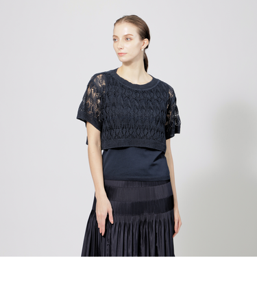 レイヤードグロッシーリネン ニットプルオーバー