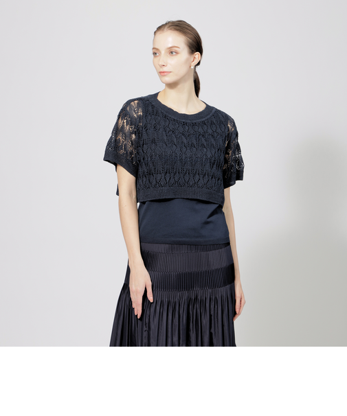 レイヤードグロッシーリネン ニットプルオーバー