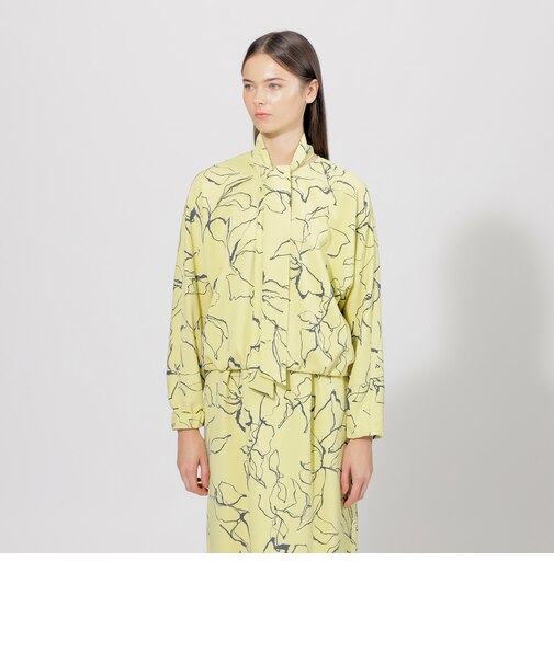 フラワードローイングプリント ドルマンスリーブブラウス