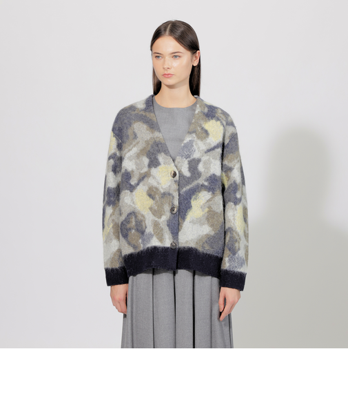 ヘアリージャカード ニットカーディガン