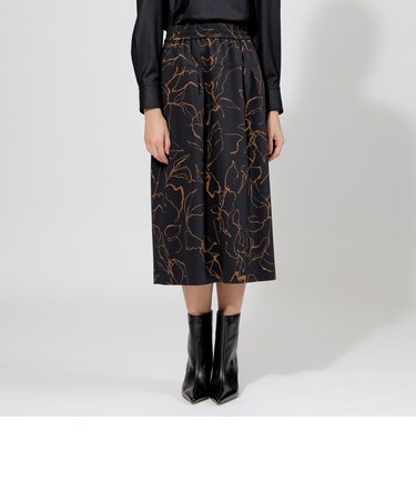 フラワードローイングプリント Aラインスカート