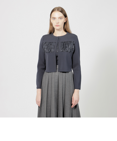 グロッシーレースコンビ ニットカーディガン