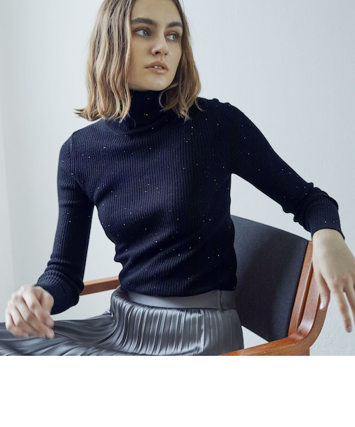 リブウールスパンコール タートルネックニット