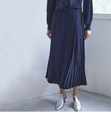 キュプラナイロン ニットプリーツスカート