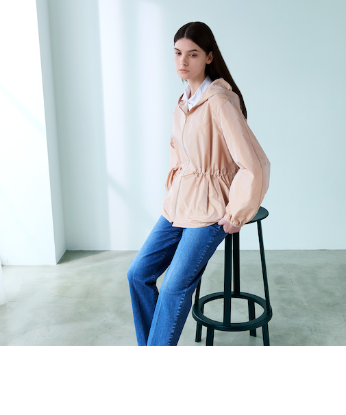 ライトメモリータフタ フーデッドジップブルゾン