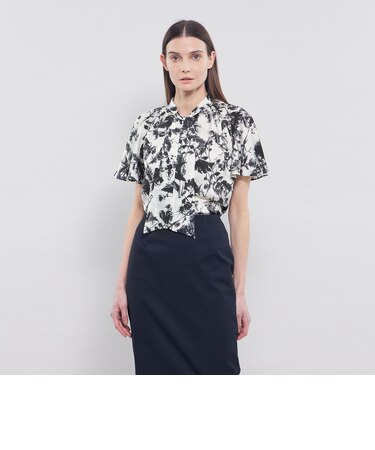 シャドウフラワープリント ボウタイブラウス