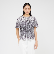 アブストラクトプリント フレアスリーブブラウス