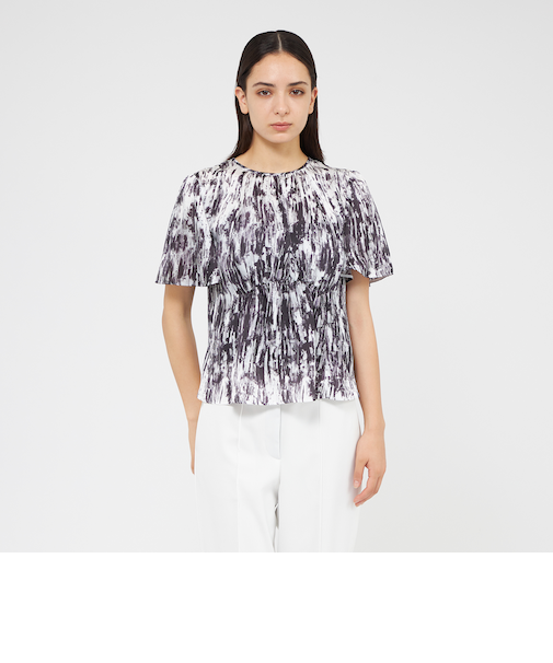 アブストラクトプリント フレアスリーブブラウス