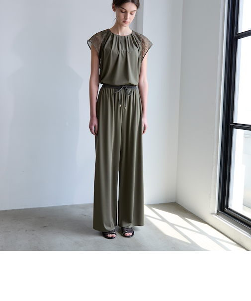 トリアセテートジャージー イージーギャザーワイドパンツ