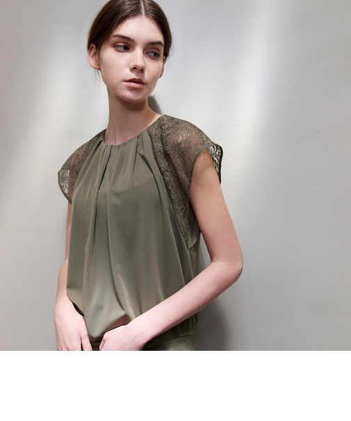 トリアセテートジャージー レースコンビプルオーバー