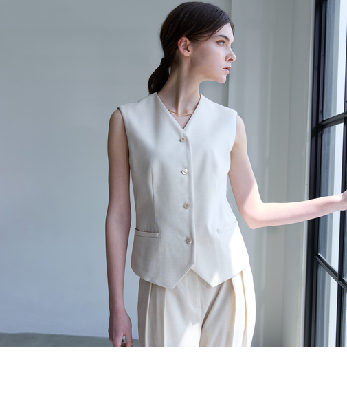 リネンブレンド ジレトップス