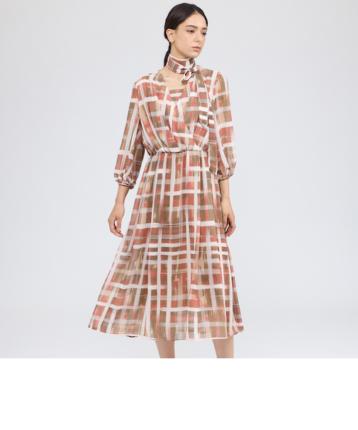 ジオメトリックプリント カシュクールワンピース