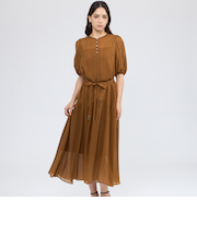 ラメストライプジャカード フレアマキシドレス