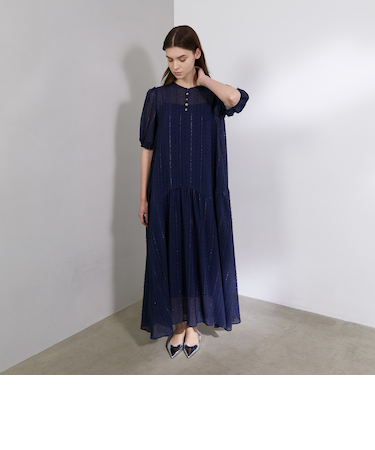 ラメストライプジャカード フレアマキシドレス