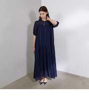 ラメストライプジャカード フレアマキシドレス