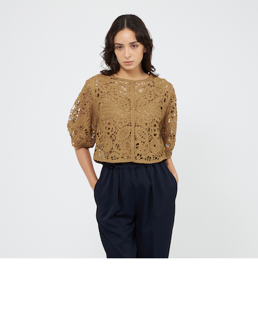 フラワーエンブロイダリー ニットカーディガン