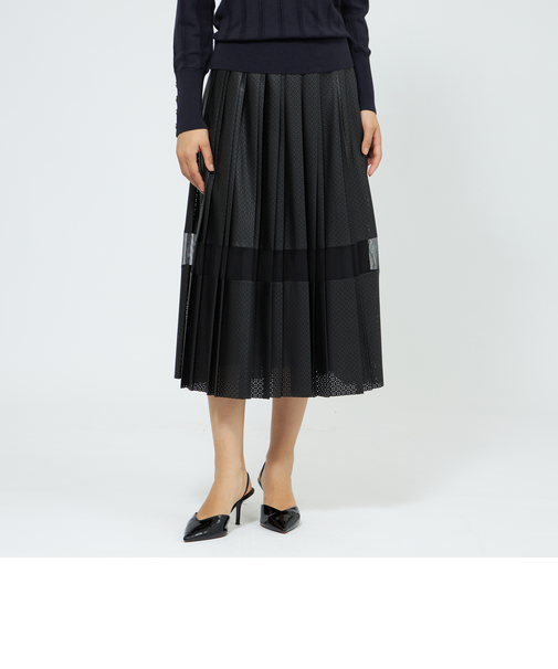パンチングシンセティックレザー プリーツスカート