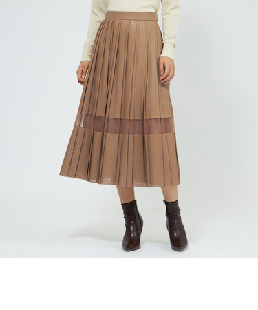パンチングシンセティックレザー プリーツスカート