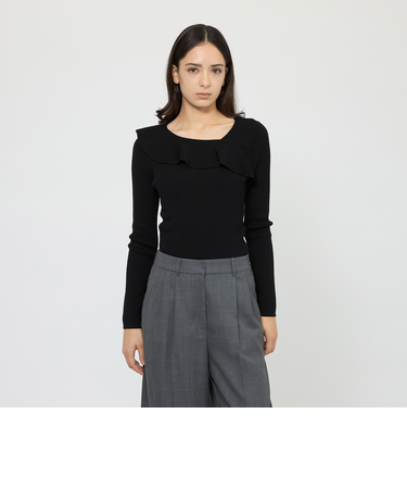 【WEB＆一部店舗限定】 ウォッシャブルウール ラッフルリブニット