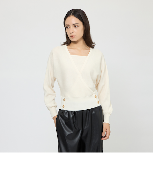 【WEB＆一部店舗限定】 ウォッシャブルウール カシュクールリブニット