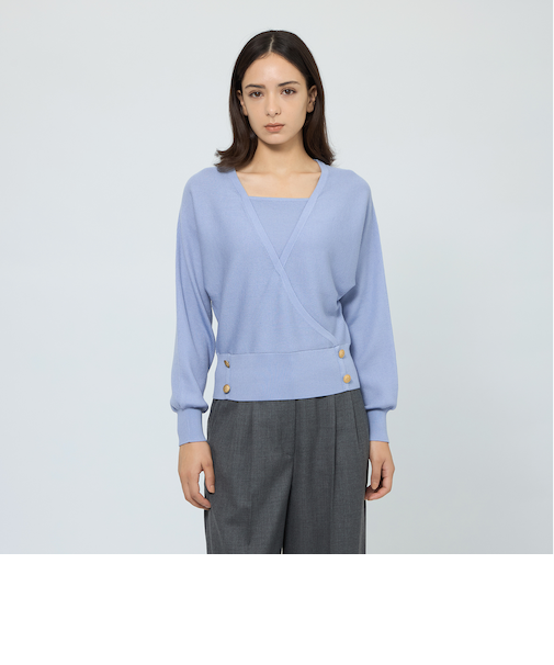 【WEB＆一部店舗限定】 ウォッシャブルウール カシュクールリブニット