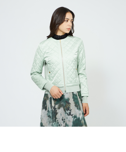 サテンキルト ノーカラージャケット