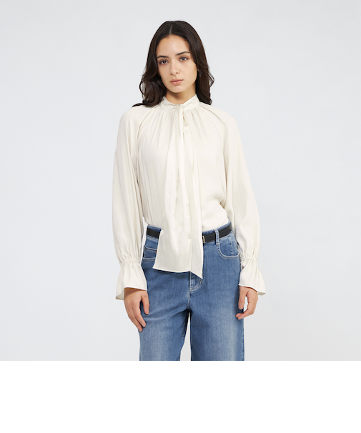 フィブリルサテン ボウタイブラウス