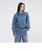 ライトデニム ボウタイブラウス