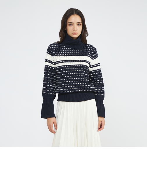 ウールラインボーダー タートルニット