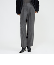 ウールラメストライプ タックワイドテーパードパンツ