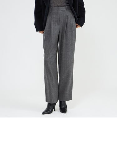 ウールラメストライプ タックワイドテーパードパンツ