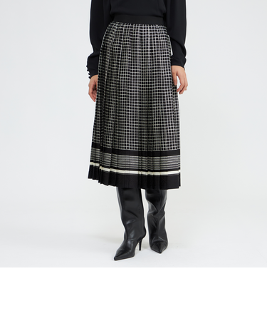 バイカラージオメトリックプリント プリーツスカート