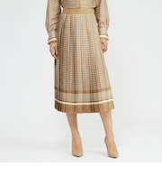 バイカラージオメトリックプリント プリーツスカート