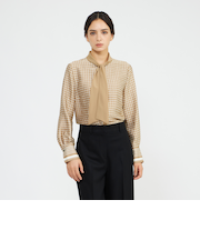 バイカラージオメトリックプリント ボウタイブラウス