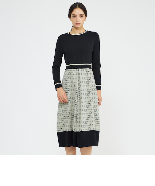 アセテートナイロンジャカード ニットワンピース