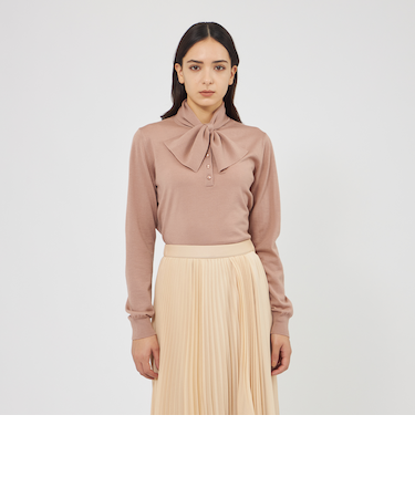 ウォッシャブルウール リボンタイニット