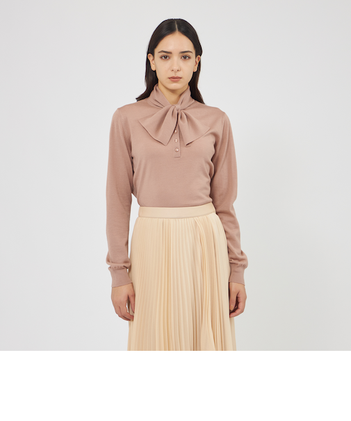 ウォッシャブルウール リボンタイニット