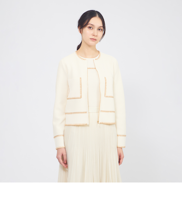 トリミングニット ジップアップジャケット