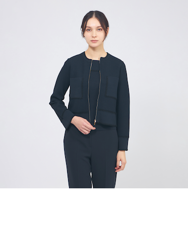 トリミングニット ジップアップジャケット