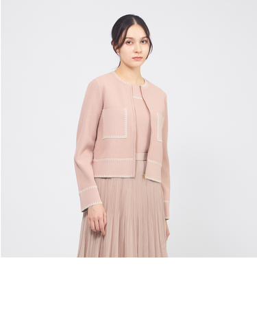 トリミングニット ジップアップジャケット